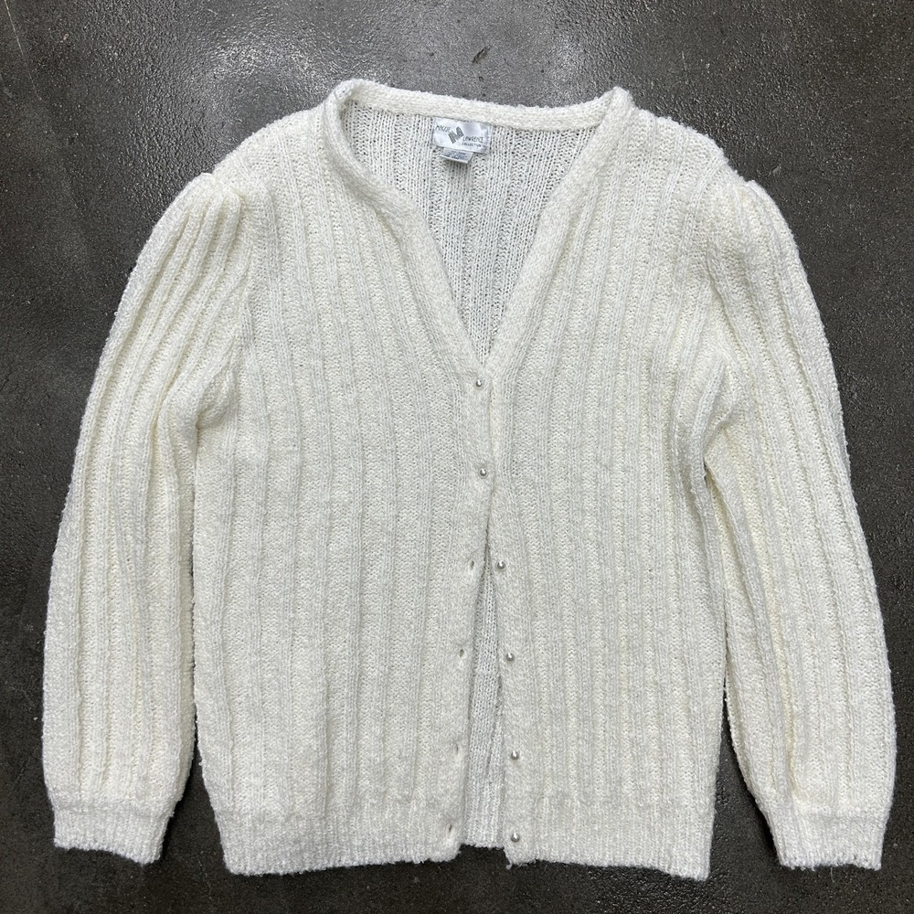 Vintage‎ Maggie Lawrence Sweater Womens 20W White Cardigan Pearl Buttons 80s